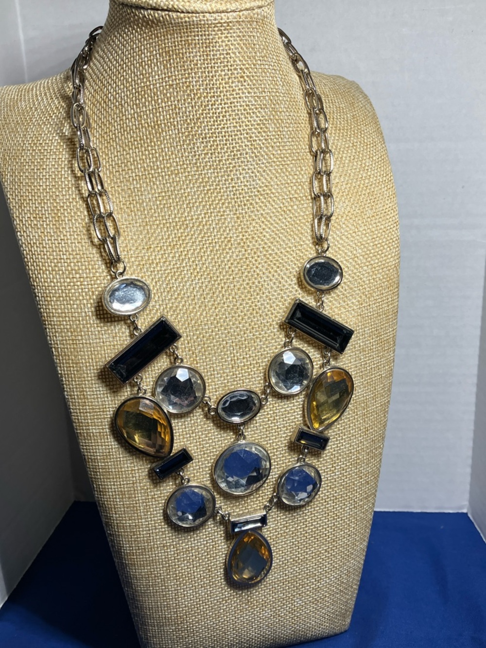 INC International Concepts Gold-Tone Bib Necklace with White, Brown & Amber